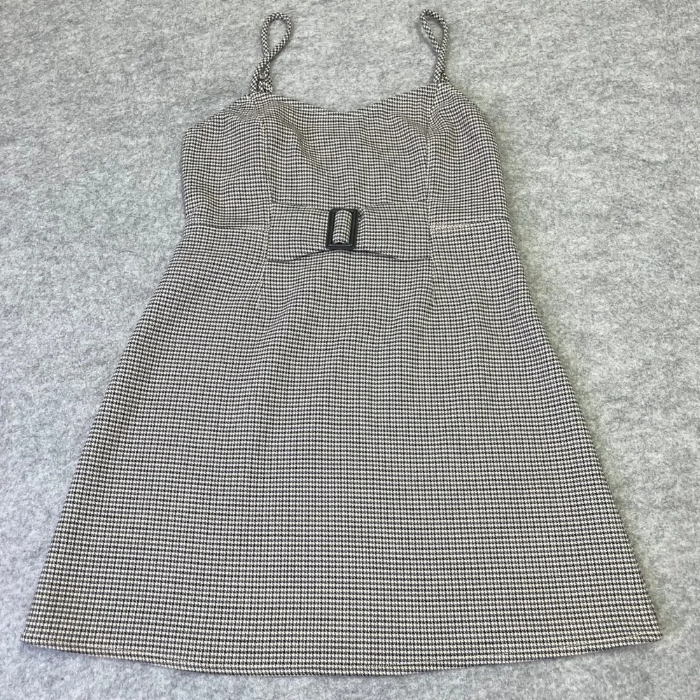 Free People Houndstooth Mini Dress Buckle Waist Spaghetti Strap Size 4